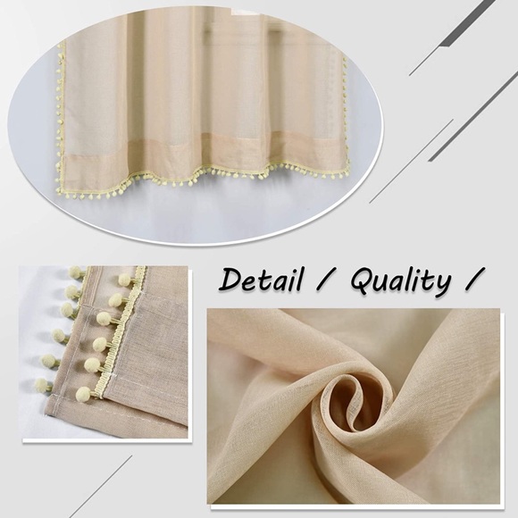 Red Pom Pom Sheer Curtain x Includes 2 Curtains - Picture 3 of 7